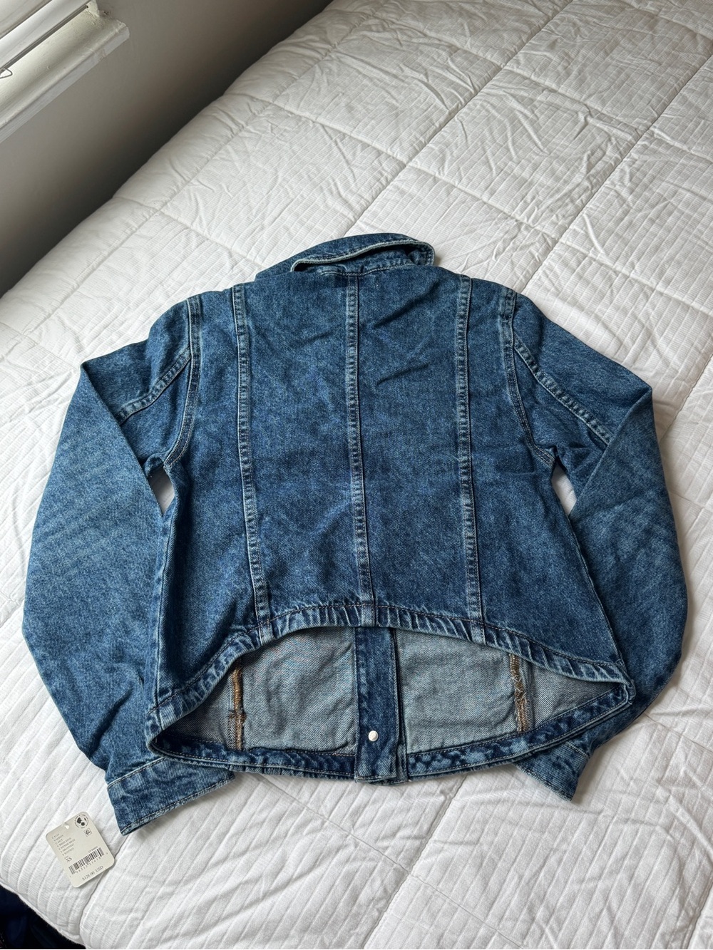 Free People asymmetrical dark wash jean denim jacket - Picture 4 of 9